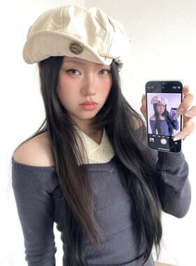 春夏休闲复古棉麻画家帽单边扣八角帽显脸小大头围帽子遮阳帽女