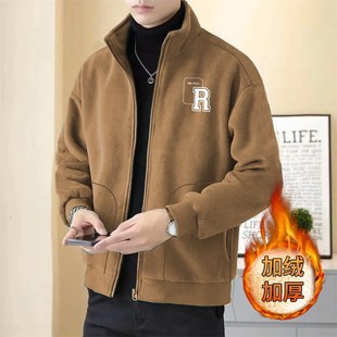 潮流奥粒绒加绒加厚冬装 2024新款 棉衣服 秋冬季 摇粒颗粒绒外套男士