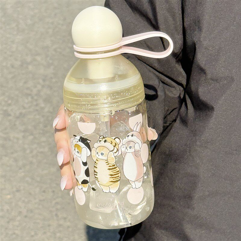 高颜值随手杯女生2025新款可爱小猫茶水分离手动榨汁便携吸管杯