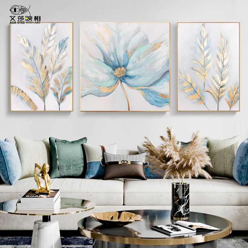 手绘立体油画简约美式轻奢组合客厅香草植物花卉装饰画玄关画入户