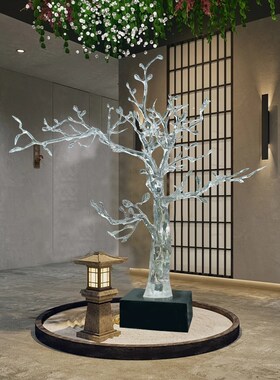 酒店透明树脂迎客松摆件大树干型别墅室内仿真造景落地工艺品雕塑