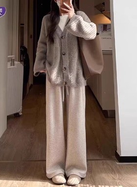 唐狮集团DESSO秋冬新款糯米裤高腰垂感宽松加绒直筒阔腿裤A