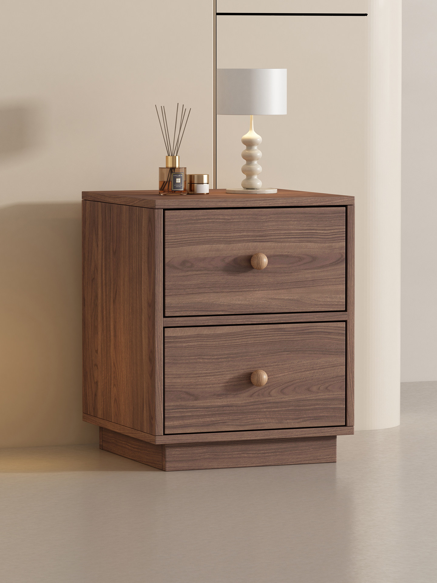 意大利极简主义中世纪风格胡桃木床头柜小超窄家庭卧室轻豪华高端