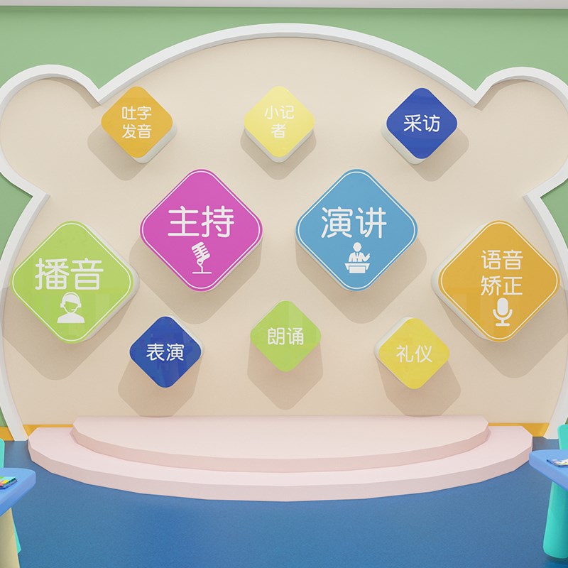 口才教室布置装饰少儿播音小主持人舞台背景墙培训机构贴纸文化墙
