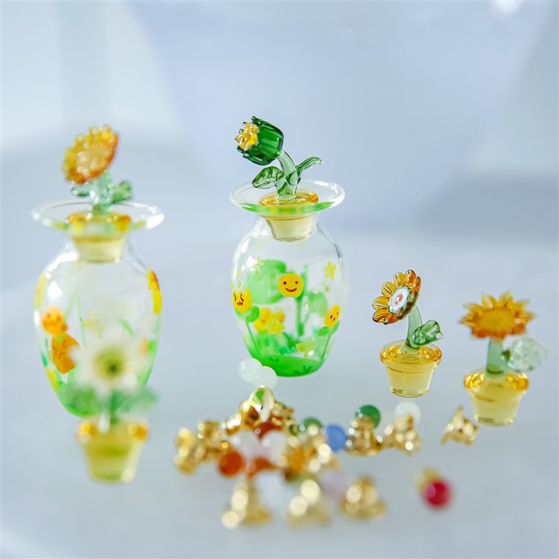 七隐 手工玻璃迷你小花瓶放小花瓶香水挥发瓶手绘微景观摆件