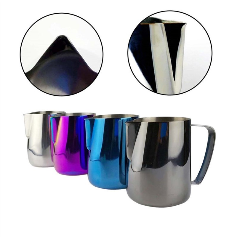 台湾尖嘴拉花杯304不锈钢拉花缸咖啡奶泡壶bg七彩拉花杯600/350ml