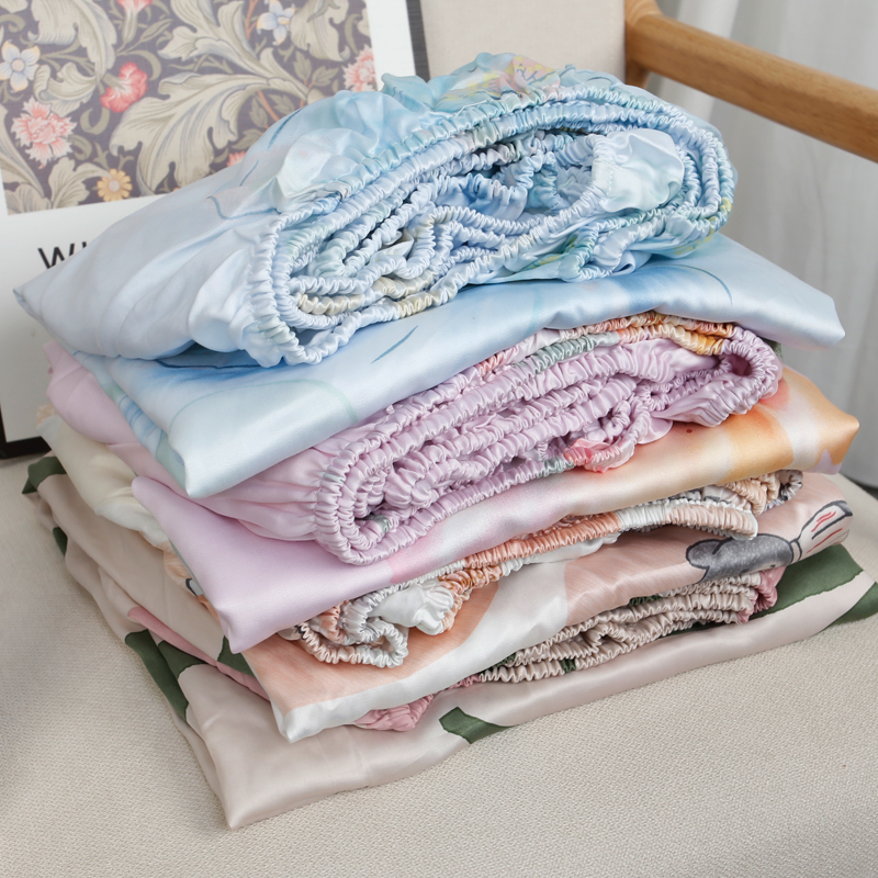 夏季出口支兰精天丝印花床笠床垫保护床单三件凉感床罩