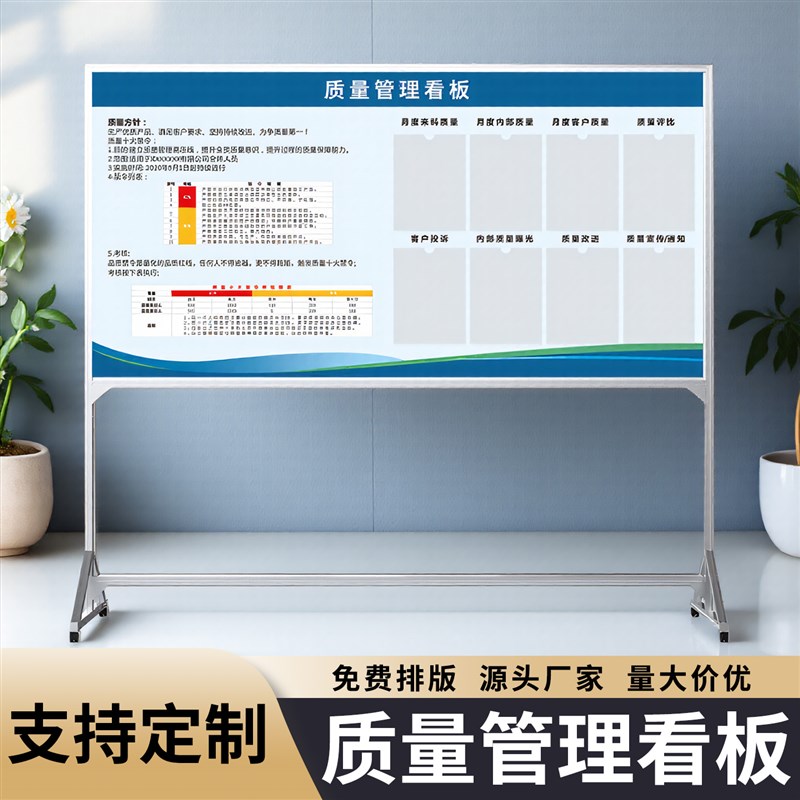 工厂车间生产管理看板可移动支架品质量安全宣传栏海报文化墙展板