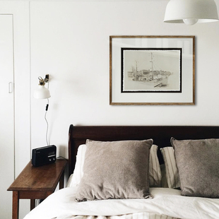 涂咩 渡口 风景手撕画欧式艺术复古建筑壁画高端墙上卧室装饰画