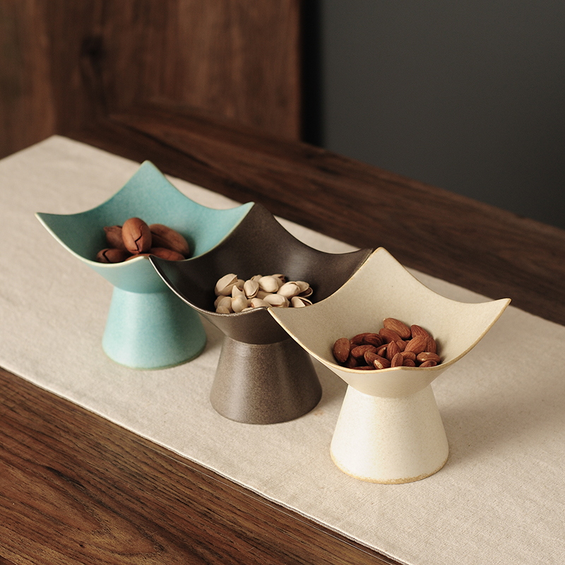 果盘中式高足陶瓷高脚茶点盘供盘点心下午茶托盘复古干果小糕点盘