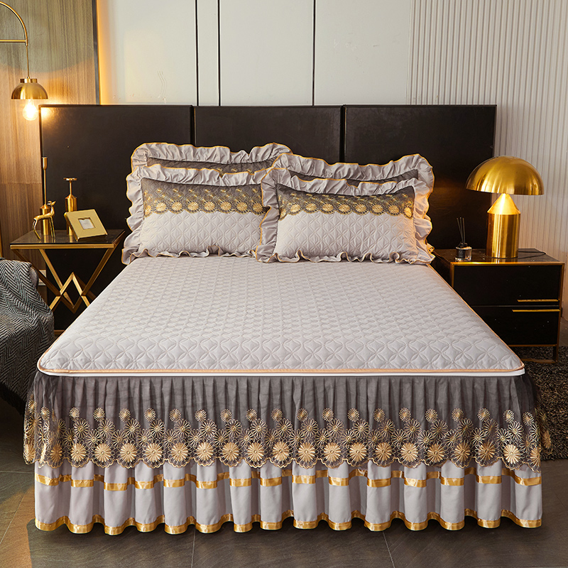 类夹棉床笠床裙二合一可脱卸床罩单件床三件床垫保护罩四季