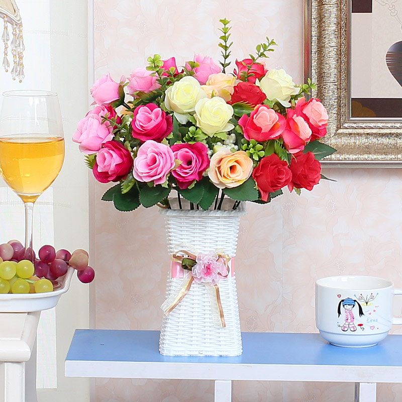 客厅卧室内摆设塑料假花仿真花束餐桌茶几摆件装饰品小盆栽家居