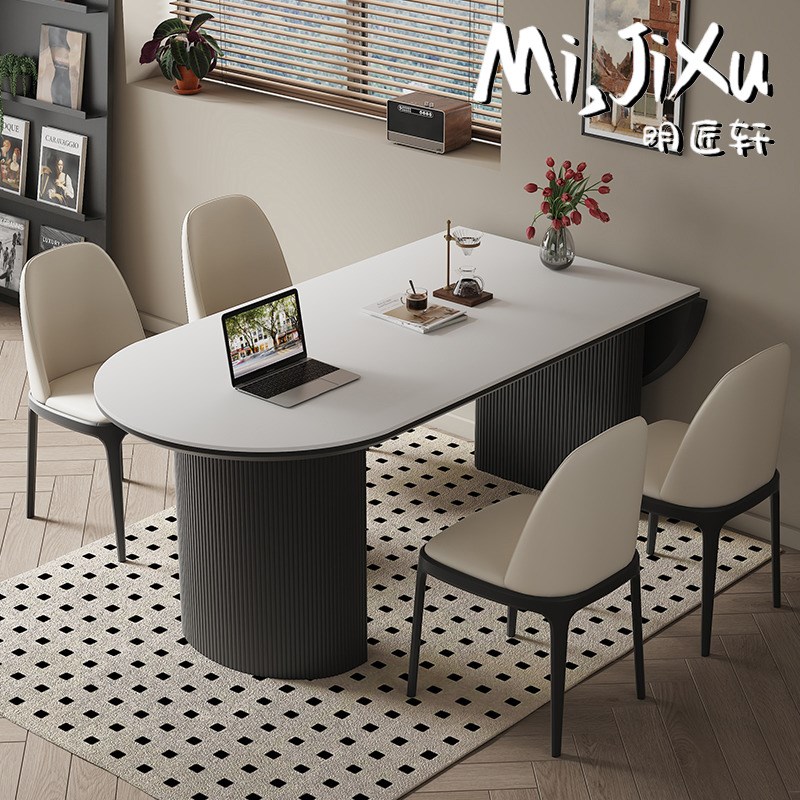 明匠轩家居现代简约岩板折叠岩板岛台家用餐台小户型餐桌椅