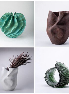 意式极简创意几何树脂鳞片软装售楼部餐桌面瓶器饰品