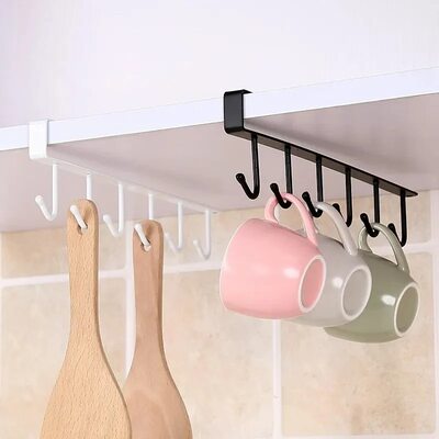 6 Hook Coffee Cupq Mug Holder Black White Hooks Shelf