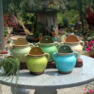 壁挂多肉花盆陶瓷悬挂室内欧式 饰绿萝吊兰花卉复古挂壁花盆 墙壁装