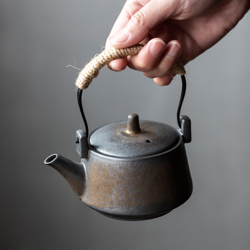 碌心 中式复古鎏金铁釉绑绳提梁壶  家用功夫茶具粗陶泡茶壶单壶,餐饮具,茶壶,淘宝优惠券,粉丝福利购,淘宝优惠卷
