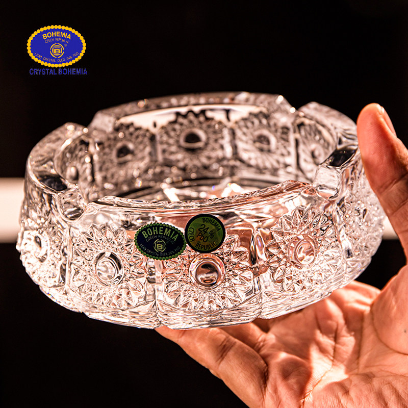 捷克BOHEMI水晶玻璃高档复古烟缸装饰雪茄盒茶几烟灰缸礼品