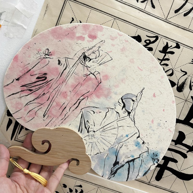 纯手绘陈丽君李云霄团扇双面儿童书画工艺扇学生手扇抄写越剧