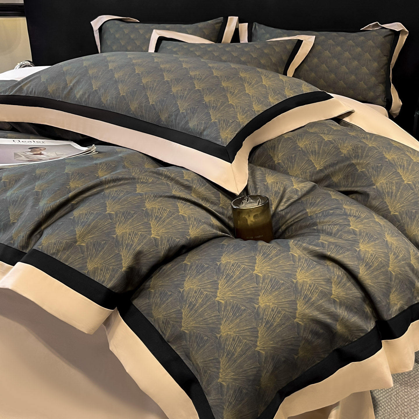 高档美式风长绒棉数码印花纯棉四件套宽边床单床上用品全棉被罩套