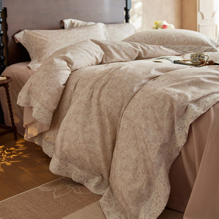 100支天丝棉双面轻磨毛蕾丝四件套 印花秋冬床上用品法式少女风