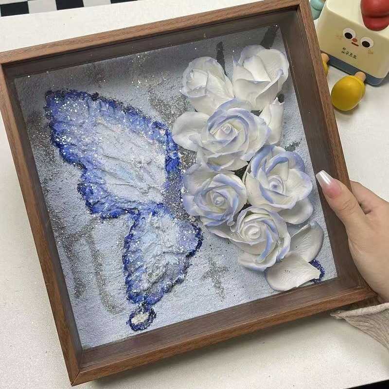 方形立体中空实木相框复古蝴蝶手工木质画框摆台 实木中空相框