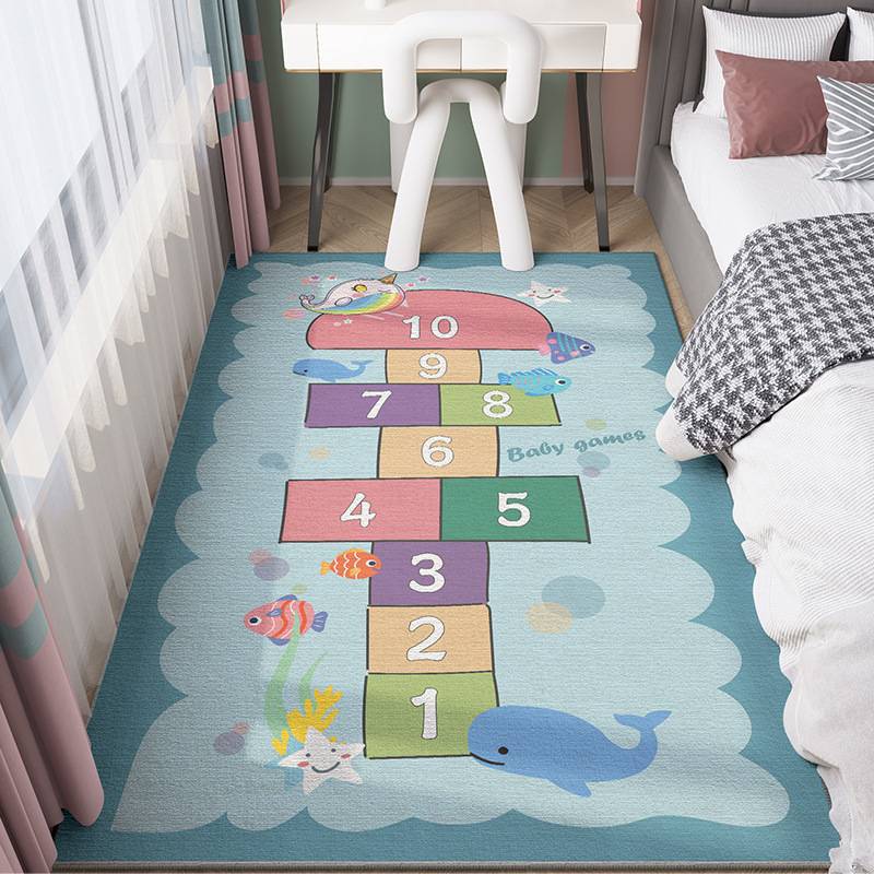 地垫儿童房爬爬垫卧室床边地毯宝宝爬行防摔跳格垫子入户卡通印花