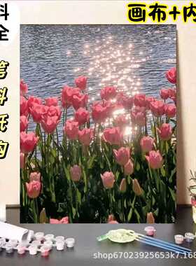 厂家 数字油画diy填色手工画儿童手绘填充风景数字动漫图案画