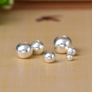 足银珠子银珠穿手串项链散珠DIY配件纯银子足银实心光面珠子