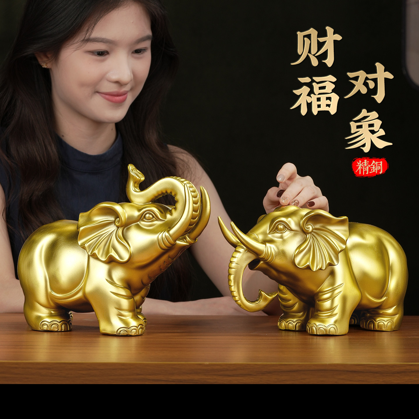 大号全铜大象摆件一对公母招财吸水对象镇宅入户门口办公室装饰品