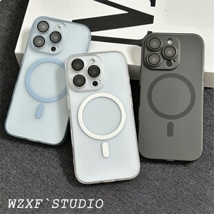 【自带镜头膜】适用苹果17ProMax手机壳15pro超薄16磨砂iPhone14磁吸透明13por全包硬壳pm防摔ip保护套黑色