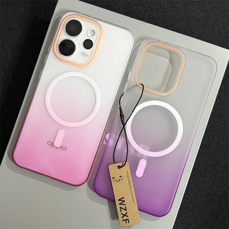 wzxf柔彩渐变粉色适用opporeno15pro手机壳新款带磁吸reno14透明磨砂oppo大孔硬壳por保护套全包防摔男女款潮