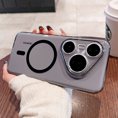 适用华为pura80pro手机壳新款pura70pro+透明磨砂磁吸p80ultra硬壳镜头精孔p70全包男女商务轻奢高级感超薄