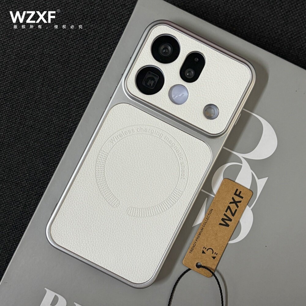 wzxf软胶荔枝纹磁吸适用oppofindx9spro手机壳新款银白色findx9spro全包防摔x9s pro磨砂高级感oppo保护套女