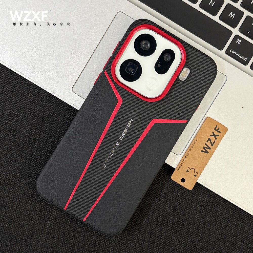 wzxf碳纤维纹红框适用oppofindx9pro手机壳新款大孔findx9spro凯夫拉纹皮纹x9ultra黑色高级感x8保护套oppo男