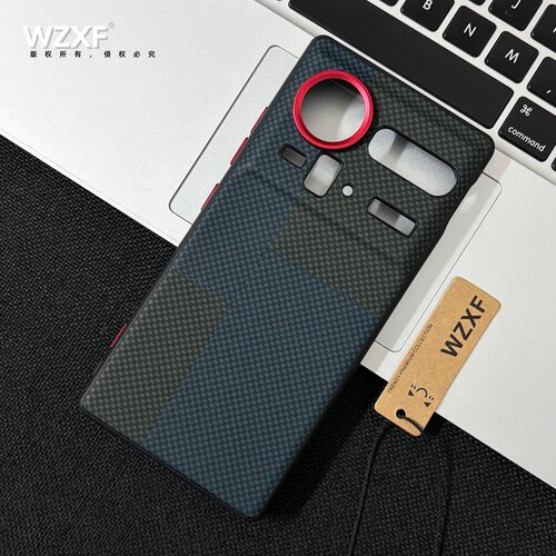 高级感拼接凯夫拉纹蓝绿大孔手机壳适用努比亚Z80ultra/z70u/sultra新款商务轻奢男款创意保护套贴皮软边