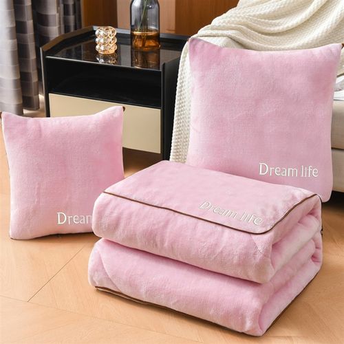 珊瑚绒抱枕被子两用高级感可定制刺绣办公室午睡靠枕空调被冬季