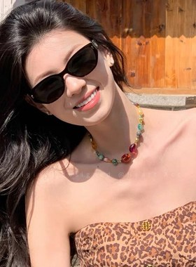 多巴胺彩色琉璃串珠项链女款复古民族风锁骨链小众高级感颈链配饰