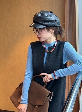 明星同款天然石串珠项链个性独特纹理暖色浪漫自由设计感高级百搭