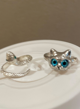 猫咪小蛇戒指女小众设计感高级时尚个性冷淡风食指戒闺蜜独特戒指