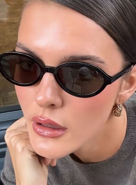 欧美复古时髦小框椭圆形太阳眼镜女潮级感圆脸显瘦嘻哈蹦迪墨镜