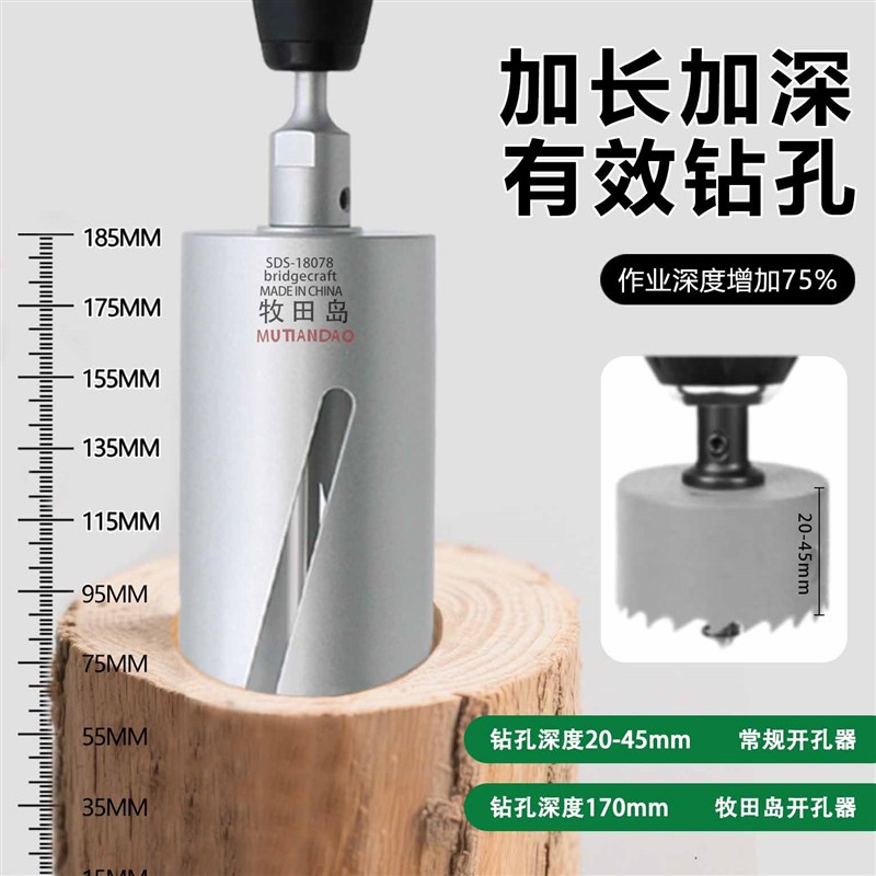圆柄开孔器加长加深木板铝合金金属塑料打孔木工电锤钻头开孔