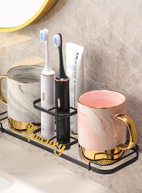 北欧轻奢情侣漱口杯家用刷牙杯子牙刷杯置物架套装高级陶瓷洗漱杯