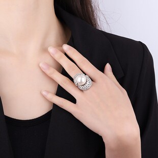 莉迪安大溪地珍珠戒指大颗粒澳白高级感个性气质开口女2024年新款