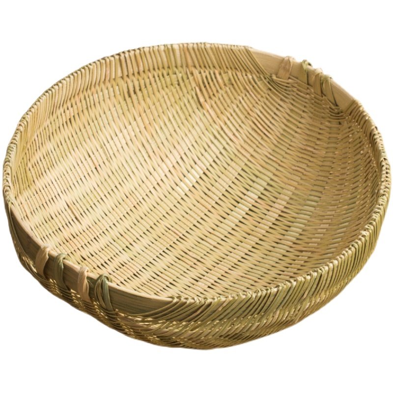 竹编圆形簸箕家用淘米洗菜筐子水果篮馒头筐收纳篓竹青编织沥水篮
