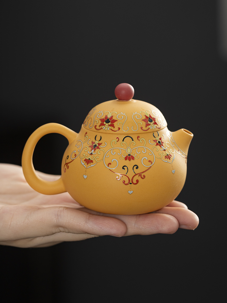 手作原矿紫砂壶黄段泥珐琅彩文旦壶家用高端泡茶壶功夫茶具配件