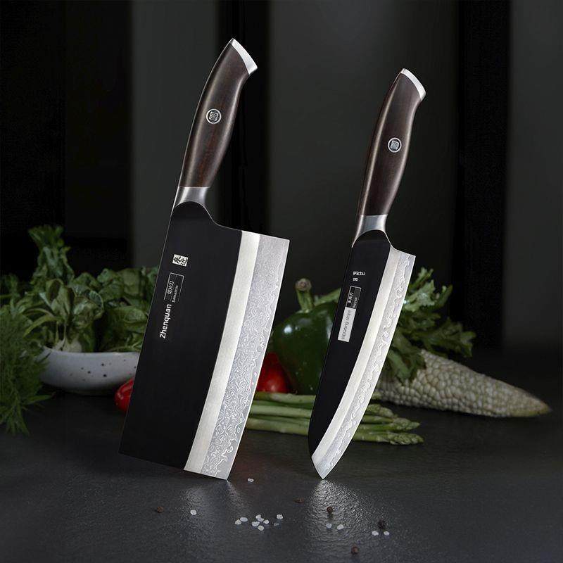 家用张小泉菜刀大马士革V金钢芯超快速切菜厨师专用真刀套装