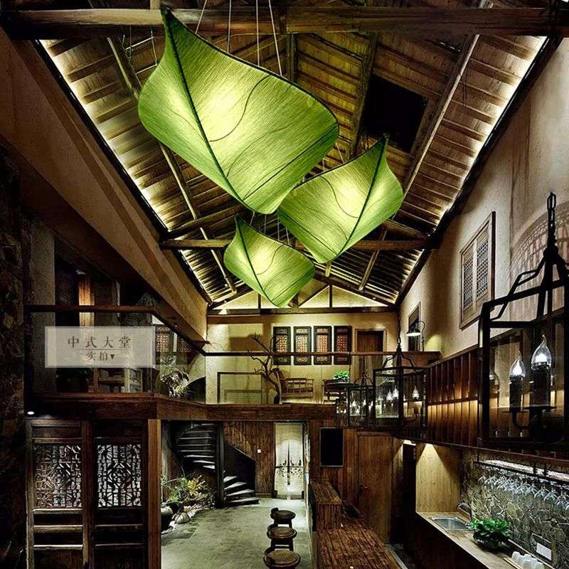 s%现代新中式树叶吊灯简约创意餐厅古典茶楼客厅卧室布艺led灯