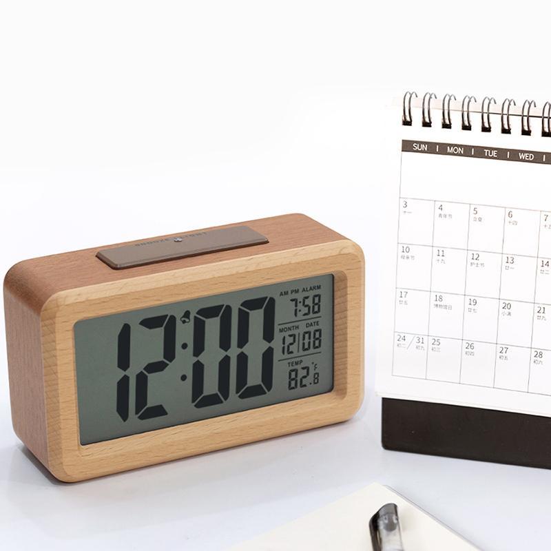 木质闹钟原木多功能桌面时钟简约家用夜光床头表电子闹钟学生专用
