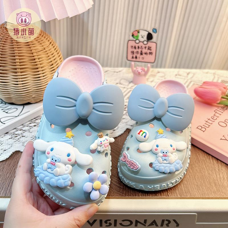 儿童洞洞鞋蓝色蝴蝶结女款2025新款人字拖女童女夏季拖鞋女孩增高